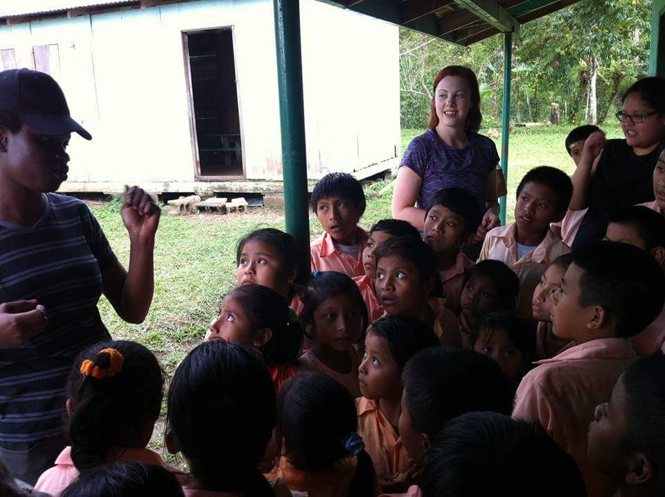 Brenda addressing primary school children in Laguna community in Toledo