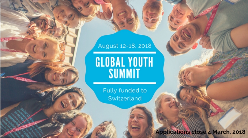 Apply: Global Changemakers’ Global Youth Summit 2018 in Switzerland (fully-funded)