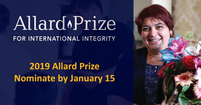 Allard Prize for International Integrity 2019 (Up to $100,000 CAD)