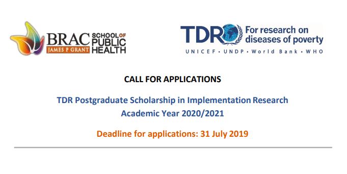 TDR Postgraduate Scholarship in Implementation Research 2020/2021 (Fully-funded)