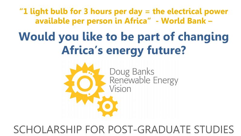 Doug Banks Renewable Energy Vision (DBREV) Scholarship 2020/2021 for South Africans