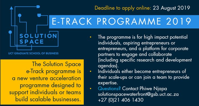 Solution Space e-Track Programme 2019 for Students and Alumni of University of Cape Town/UCT Graduate School of Business