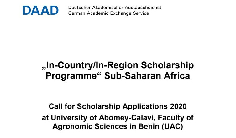 DAAD In-Country/In-Region Scholarship Programme 2020 at University of Abomey-Calavi