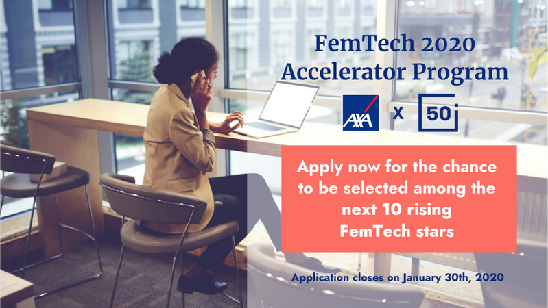 AXA & 50intech Female Technology (FemTech) Accelerator Program 2020 for Startups Worldwide