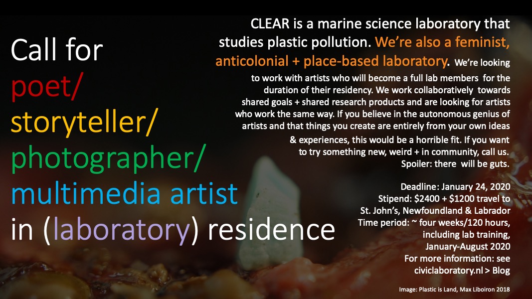 Civic Laboratory for Environmental Action Research (CLEAR) Artist-in-Residence Program 2020 (Stipend available)