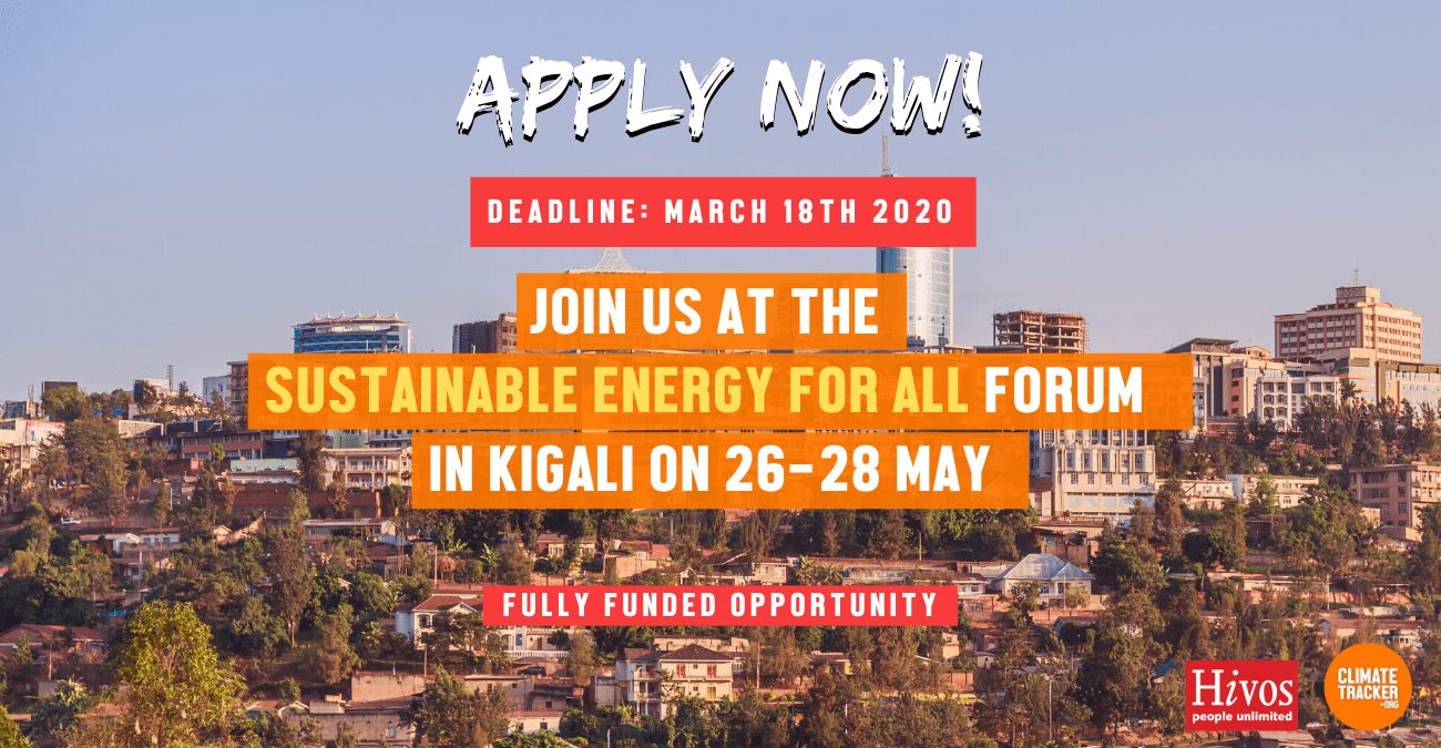 Climate Tracker/Hivos Fellowship 2020 for African Journalists to attend the Sustainable Energy for All Forum in Rwanda (Fully-funded)