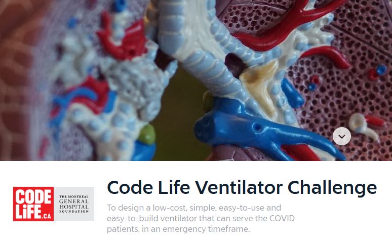 Apply for the Code Life Ventilator Challenge 2020 (CAD $200,000 prize)