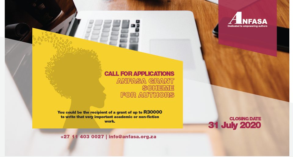 Academic and Non-Fiction Authors’ Association of South Africa (ANFASA) Grant Scheme 2020 (up to R30,000)