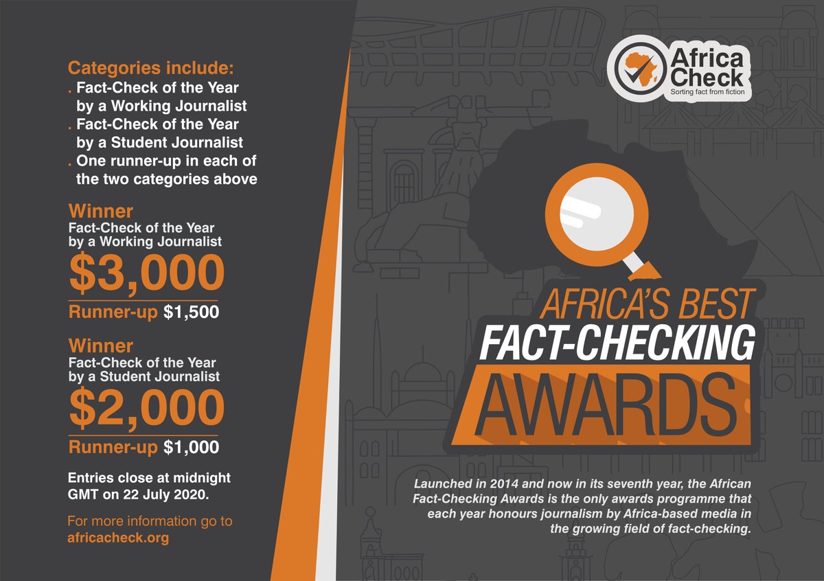 African Fact-Checking Awards 2020 for Journalists (up to $7,500 in prizes)