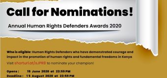 Call for Nominations: The Human Rights Defenders Award 2020 (up to $1,000)