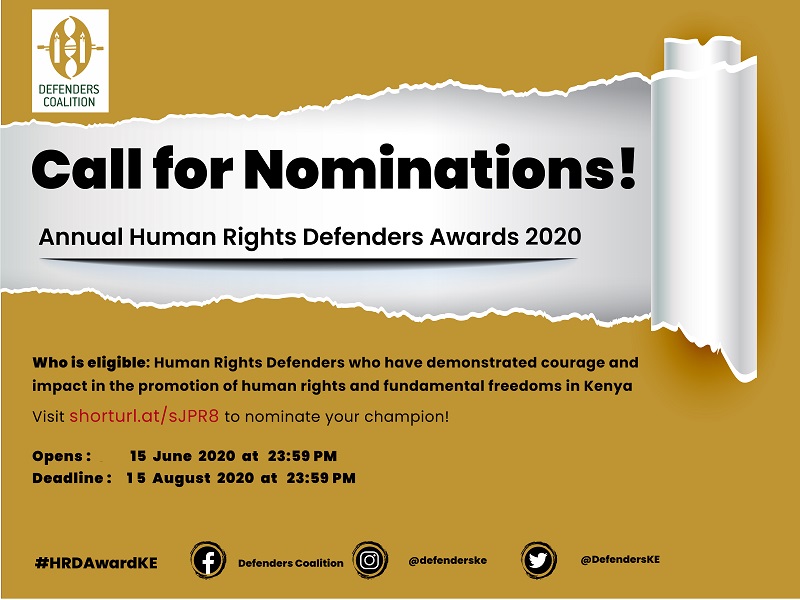 Call for Nominations: The Human Rights Defenders Award 2020 (up to $1,000)