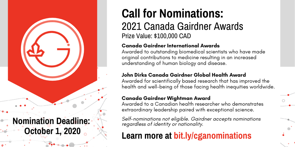 Canada Gairdner Awards 2021 for world-leading Researchers ($100,000 CAD)