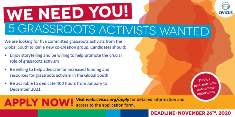 Call for Applications: CIVICUS Co-creation Team of Grassroots Activists