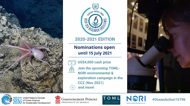 International Seabed Authority (ISA) Secretary-General’s Award for Deep-Sea Research Excellence 2021 ($4,000 prize)