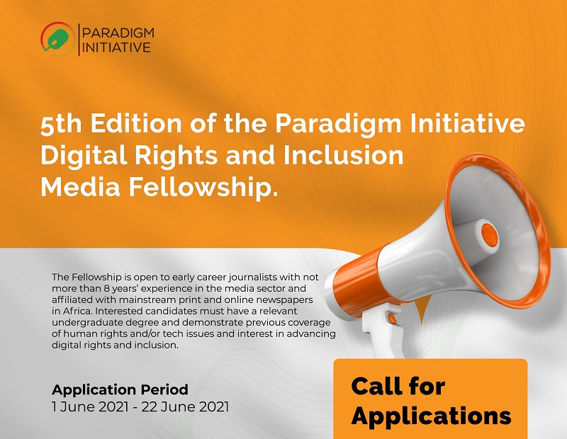 Paradigm Initiative Digital Rights and Inclusion Media Fellowship (DRIMF) 2021 for Journalists