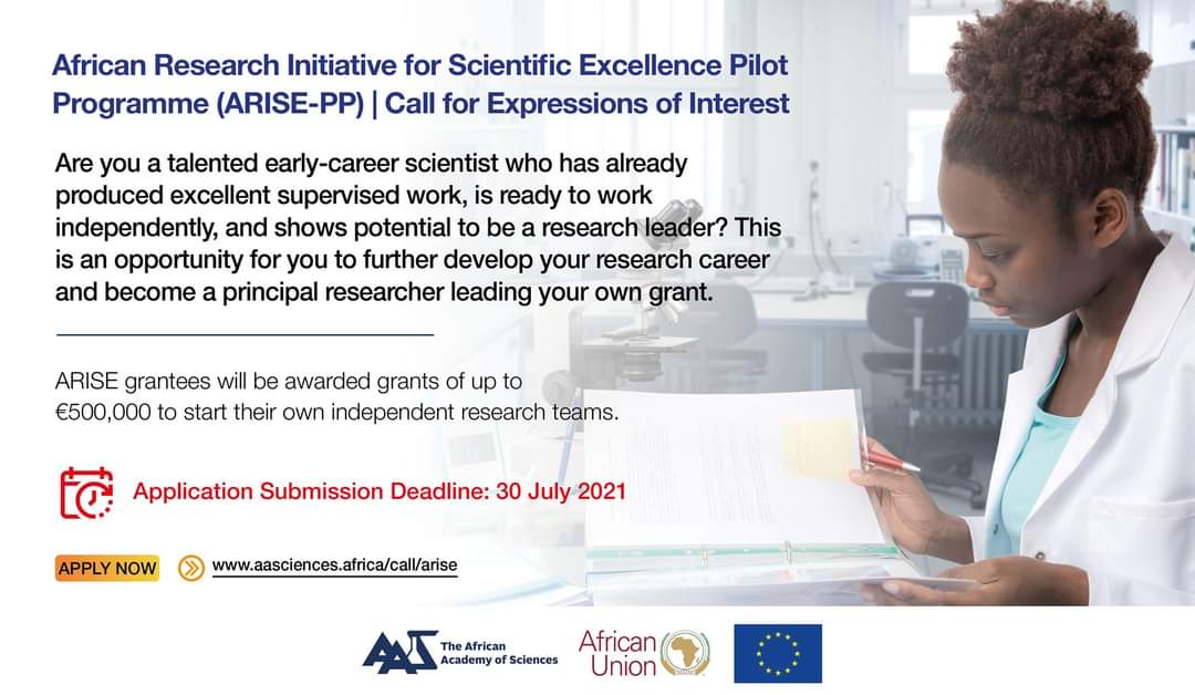 African Research Initiative for Scientific Excellence Pilot Program (ARISE-PP) Grant 2021 (Up to EUR 500,000)