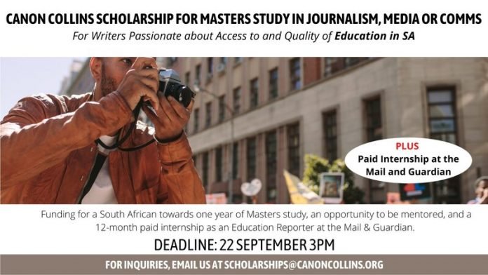 Canon Collins Scholarship in Education Journalism 2021-2022 for South Africans (Fully-funded)