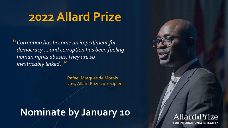 Allard Prize for International Integrity 2022 (CAD $100,000 prize)