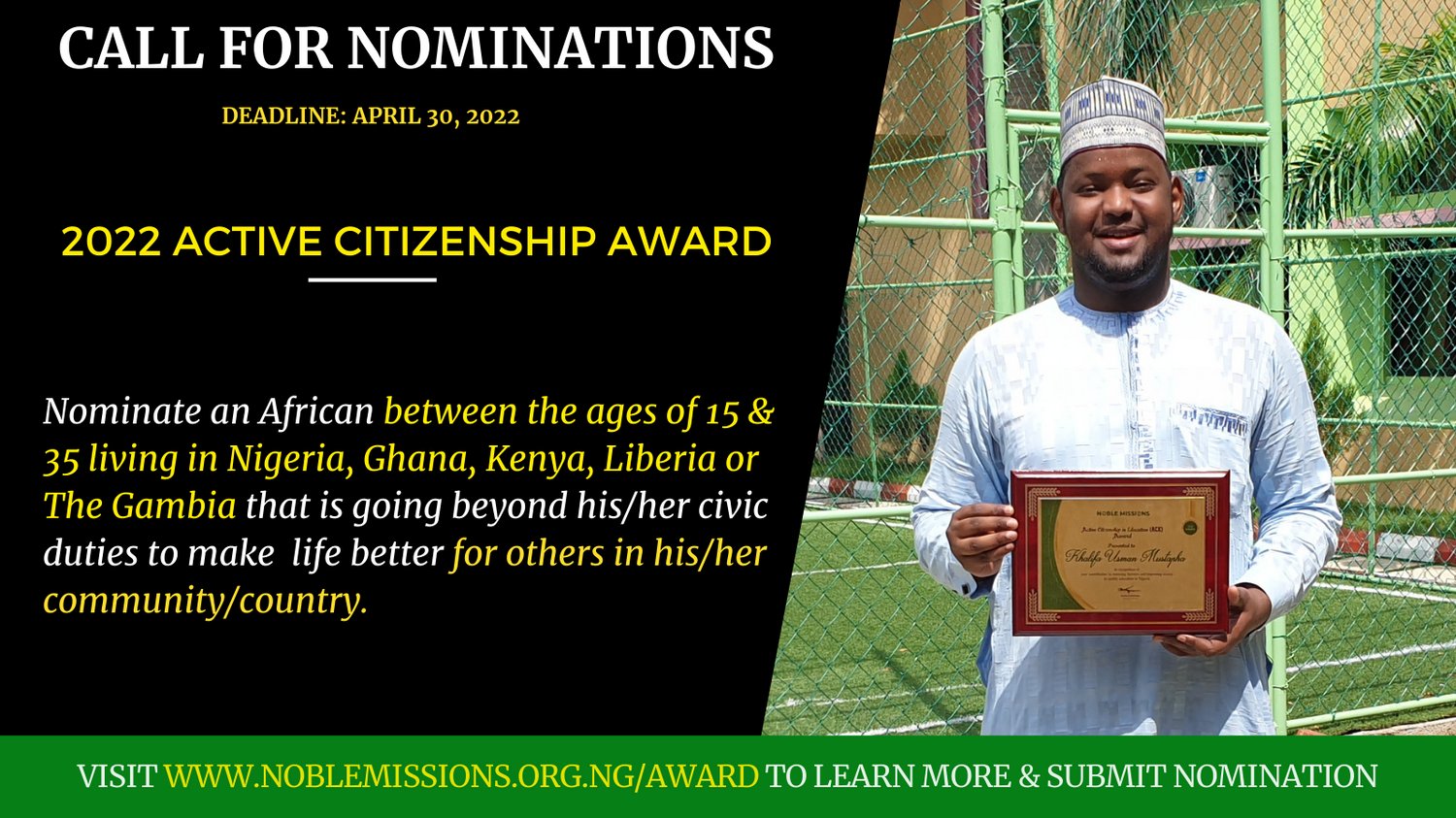 Active Citizenship Award 2022 for Young Africans