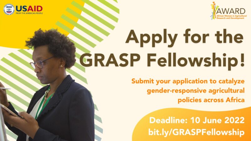 Gender Responsive Agriculture Systems Policy (GRASP) Fellowship 2022 for Mid-career African women