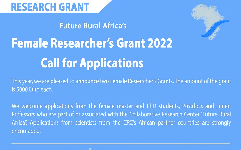 Future Rural Africa Female Researchers Grant 2022 (up to €5,000)