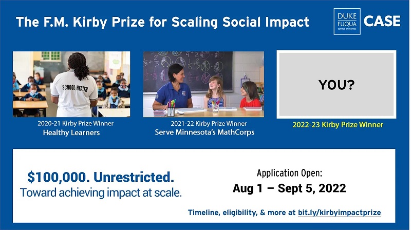 Fred Morgan Kirby Prize for Scaling Social Impact 2022-2023 (up to $100,000)
