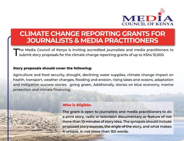 Climate Change Reporting Grants 2022 for Journalists & Media Practitioners (up to KShs 10,000)