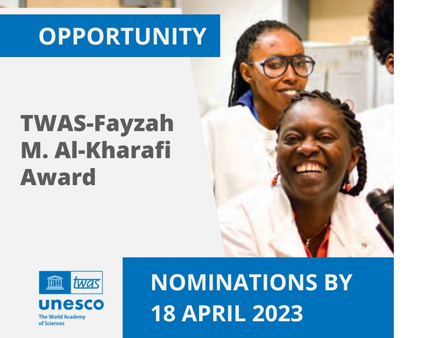 TWAS-Fayzah M. Al-Kharafi Award 2023 for Women Scientists from ST-Lagging countries (Up to $4,000)