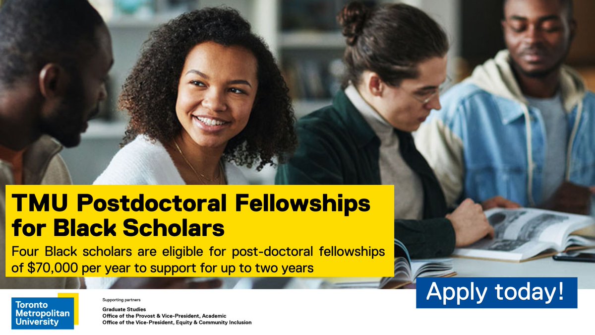 Toronto Metropolitan University Postdoctoral Fellowships 2023 for Black Scholars ($70,000 per year)