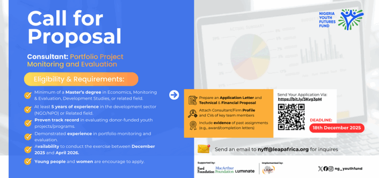 NYFF Portfolio Monitoring & Evaluation Consultant – 2026