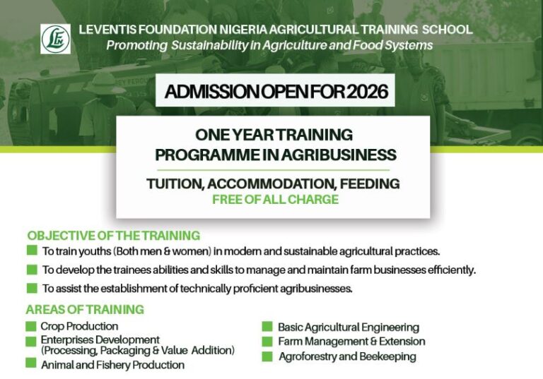 Leventis Foundation Nigeria Agricultural Training Programme 2026